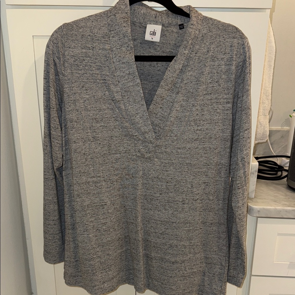 CAbi Light Gray Knit V-Neck Top